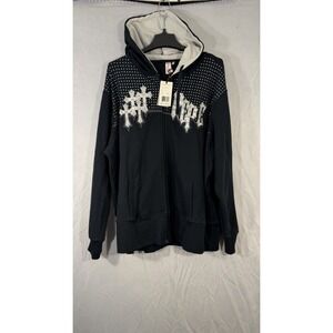 Pepe Jeans Women's Full Zip Hoodie Size 3X Black Rhinestone Joyce Bling Print